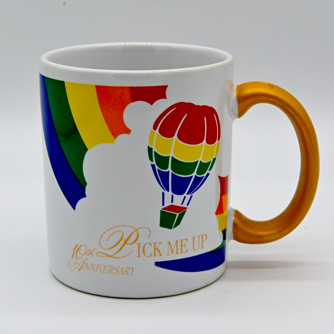 Remember the rainbow mugs from the 80s? FTD 10th Anniversary Collector Edition Pick Me Up Bouquet Mug Features Iconic Rainbow Hot Air Balloon Mug 1984 Teleflora Flowers Send Coffee Cup Tea Collector Collection Decor Advertising Promo Floral Container Forget Me Not Drinks Drinking Mugs Cups Ceramic Vintage Retro Fun