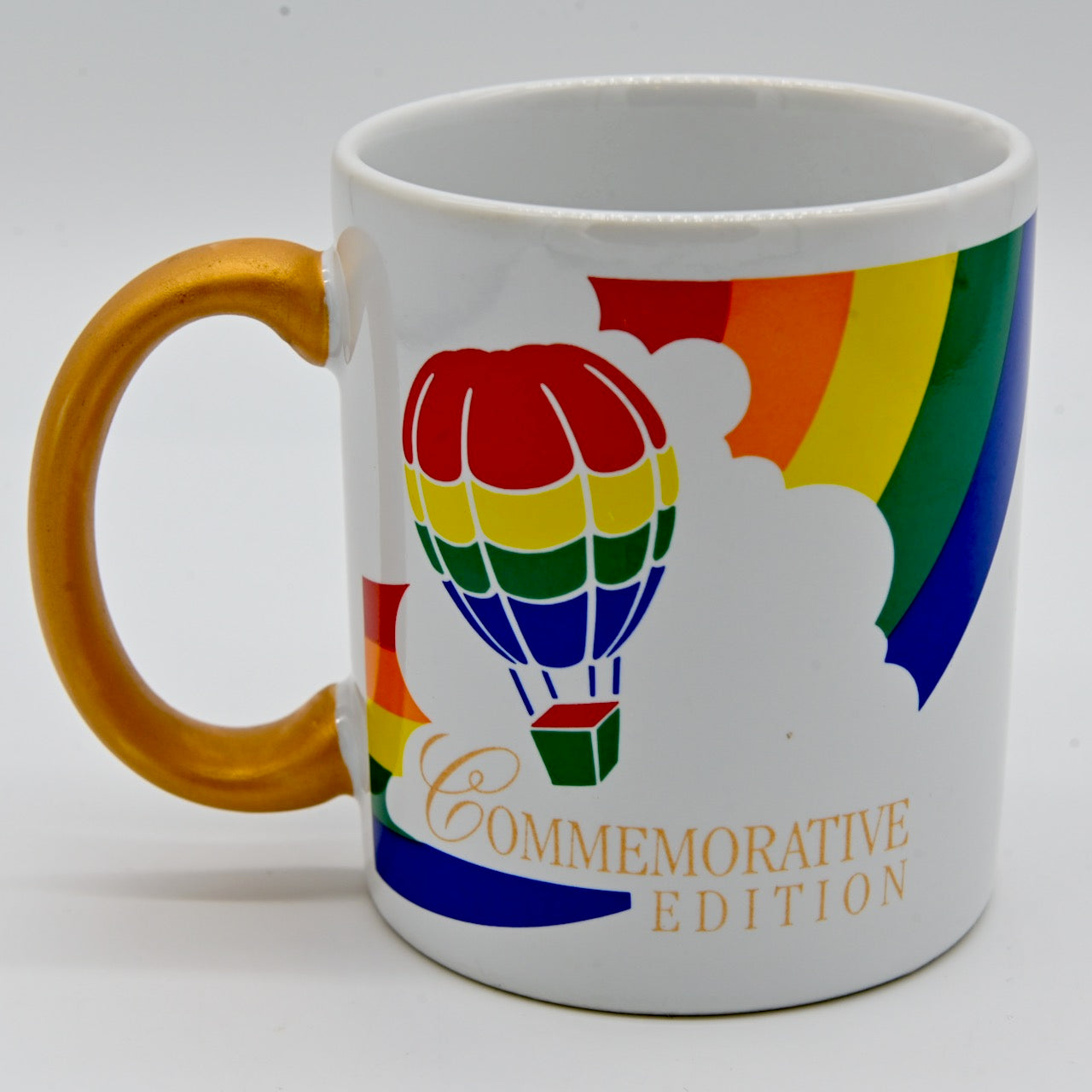 Remember the rainbow mugs from the 80s? FTD 10th Anniversary Collector Edition Pick Me Up Bouquet Mug Features Iconic Rainbow Hot Air Balloon Mug 1984 Teleflora Flowers Send Coffee Cup Tea Collector Collection Decor Advertising Promo Floral Container Forget Me Not Drinks Drinking Mugs Cups Ceramic Vintage Retro Fun