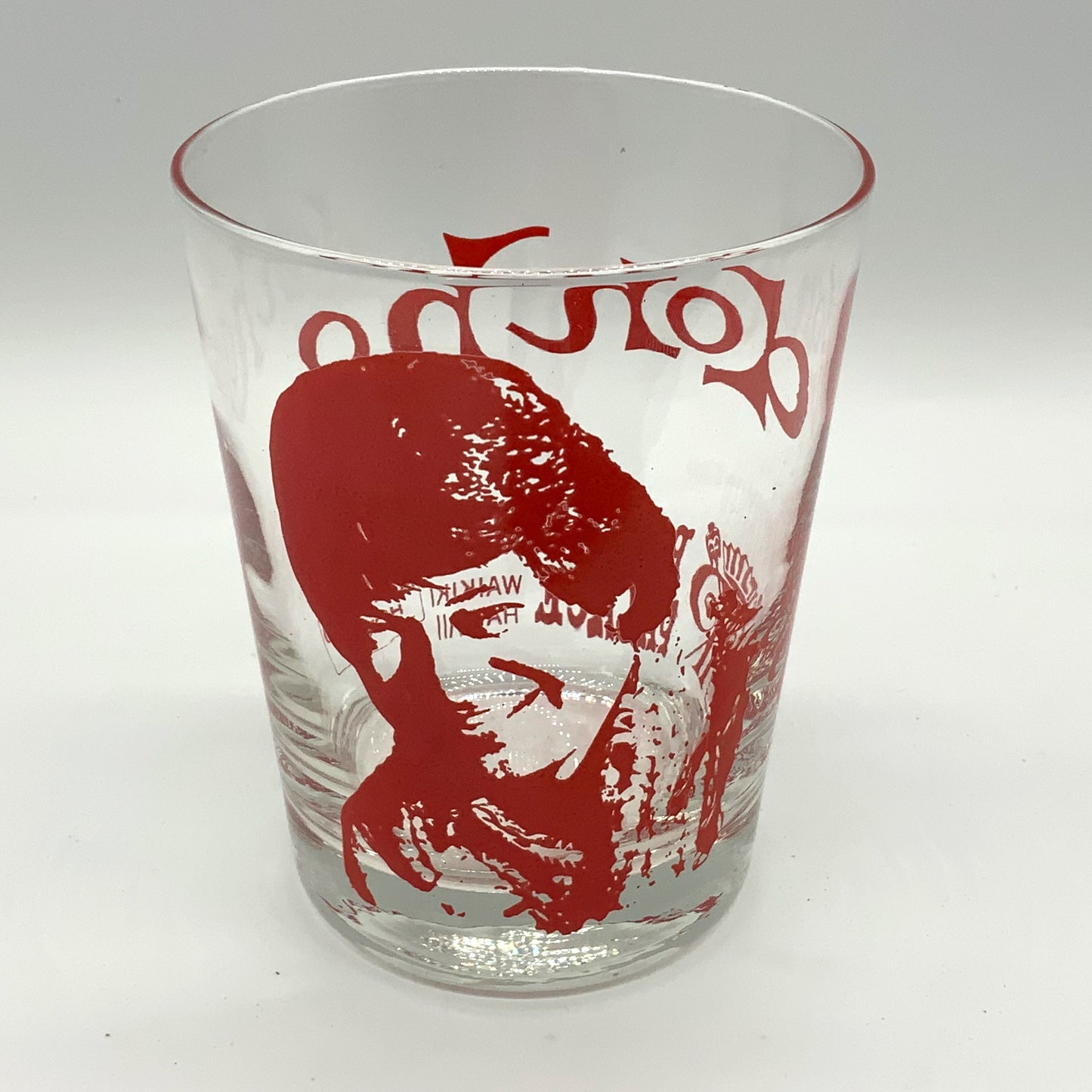 Vintage Don Ho Cocktail Glass Polynesian Palace Waikiki, Hawaii Cinerama Reef Towers Hotel Very Good Condition No Chips, Cracks, Crazing Vibrant Red Transfer Intact