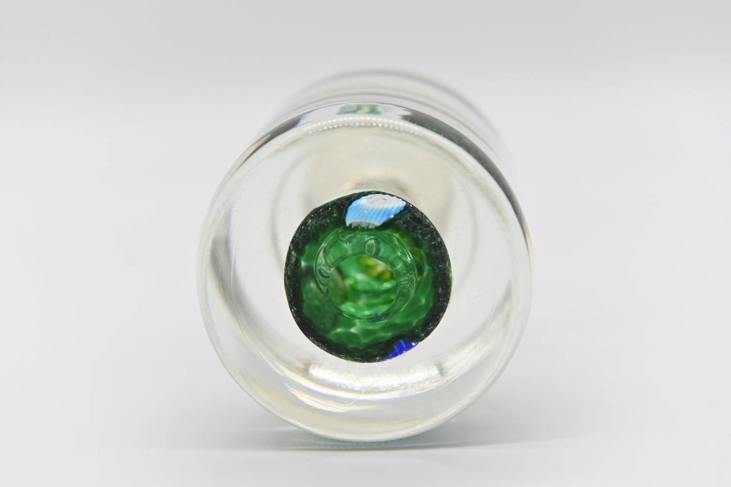 Murano Fratelli Toso Scattered Millefiori Cylinder W/ Knob Art Glass Paperweight Interesting Design Various Colorful Millefiori Green Sphere Cylinder Knob Handle Top Artglass collector hard to find collection rare vintage mid century modern mod retro antique