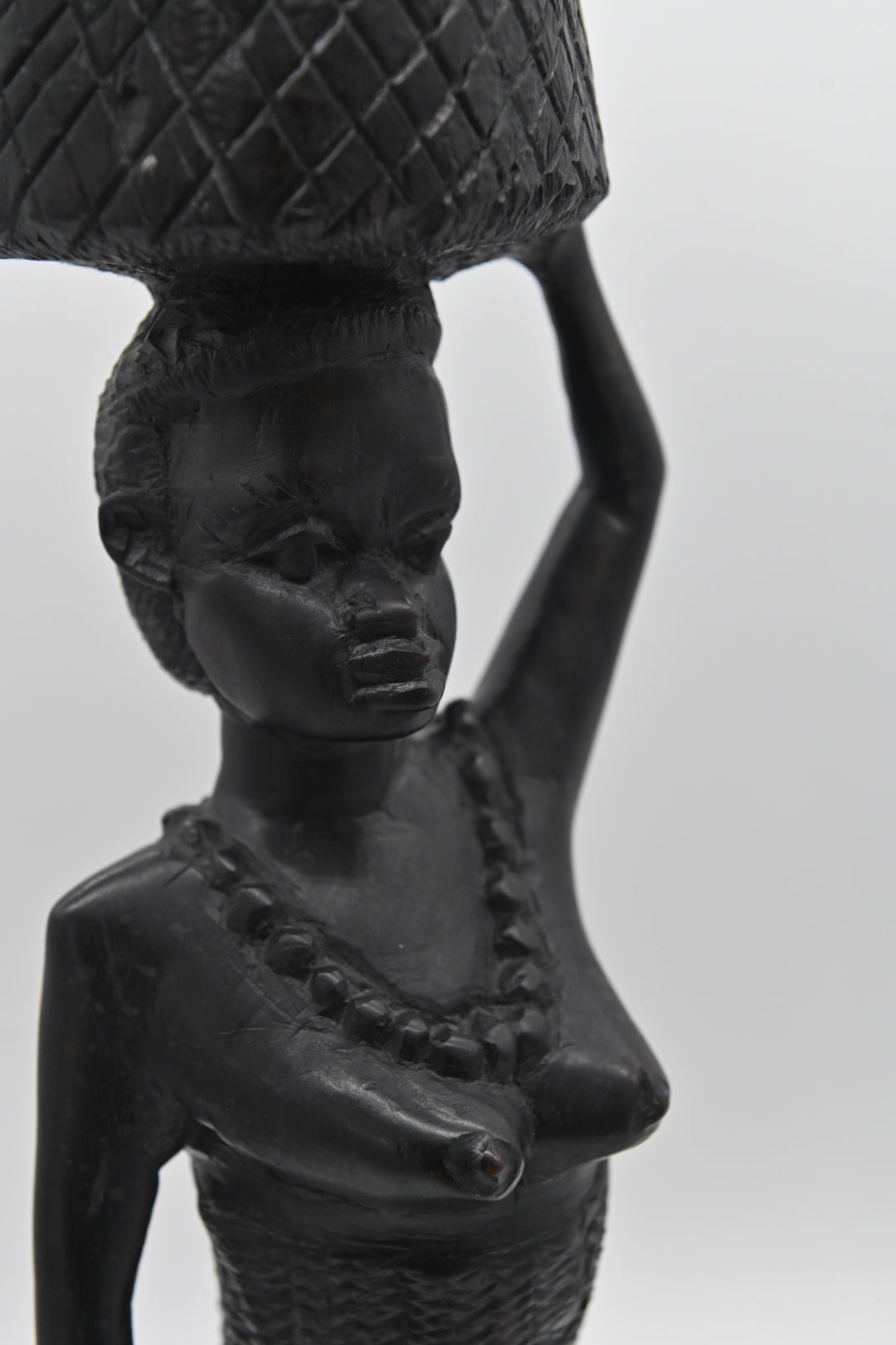 Vintage Detailed Tall Ethnic Female African Art Hand Carved Wood Statue