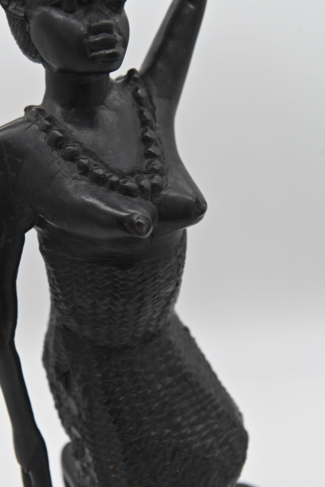 Vintage Detailed Tall Ethnic Female African Art Hand Carved Wood Statue