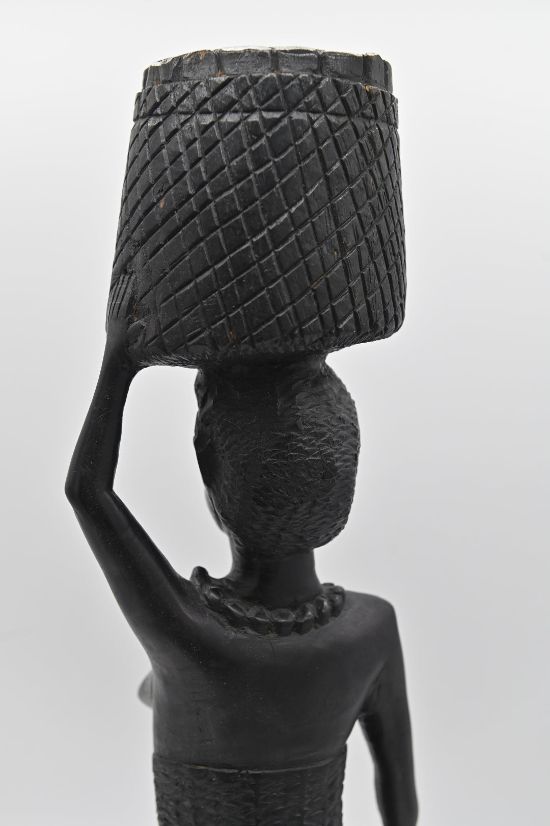 Vintage Detailed Tall Ethnic Female African Art Hand Carved Wood Statue