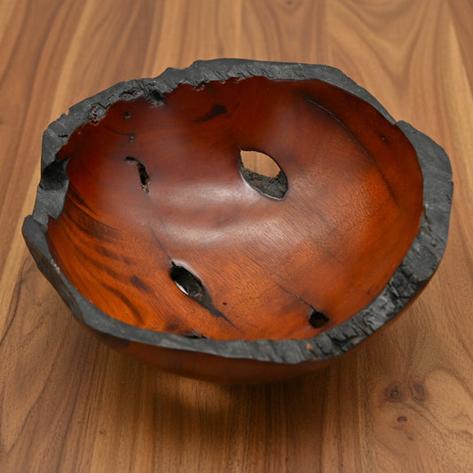 A Stunning Piece of Art Rich Dark Cherry Burl Wood Bowl Natural Edge Burls Knots Bark Inclusions Holes Cracks