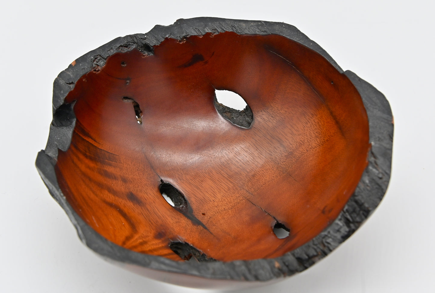 A Stunning Piece of Art Rich Dark Cherry Burl Wood Bowl Natural Edge Burls Knots Bark Inclusions Holes Cracks