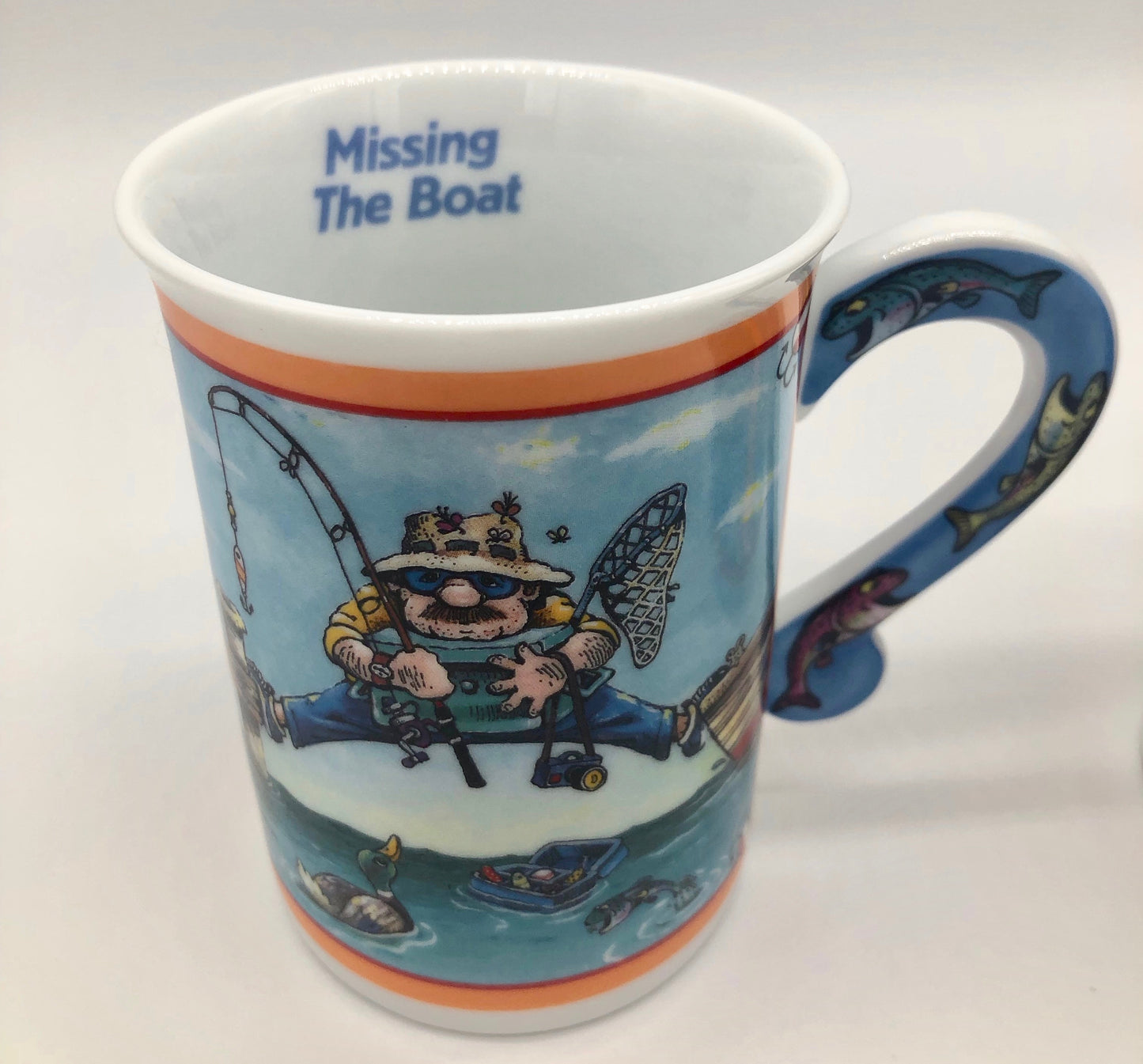 2 Illustrated Comical Fishing Follies Porcelain Collector Coffee Mug Danbury Mint Gary Patterson Cup