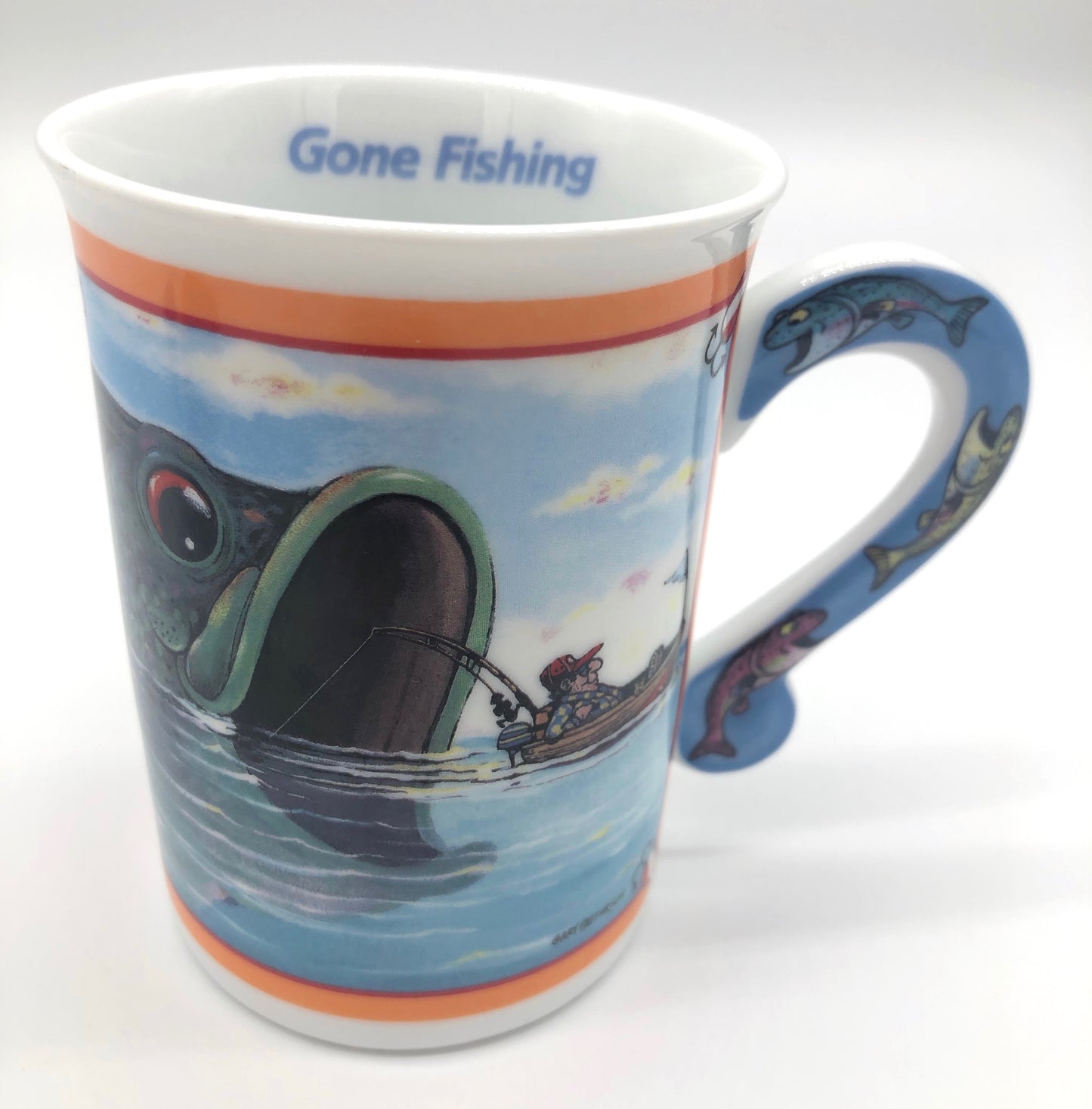 2 Illustrated Comical Fishing Follies Porcelain Collector Coffee Mug Danbury Mint Gary Patterson Cup