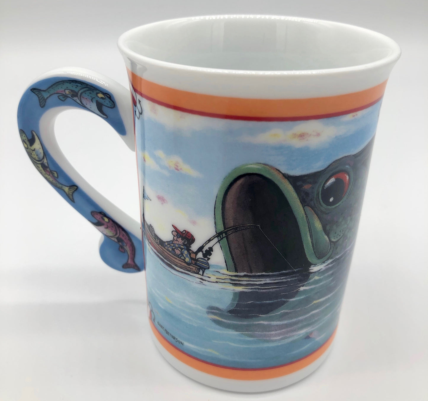 2 Illustrated Comical Fishing Follies Porcelain Collector Coffee Mug Danbury Mint Gary Patterson Cup