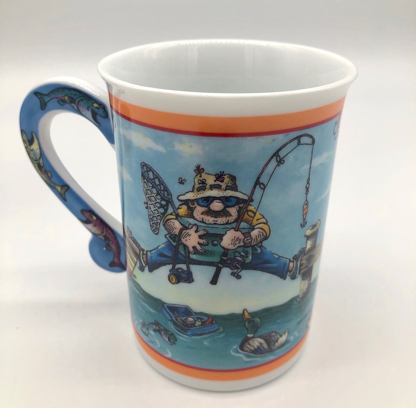 2 Illustrated Comical Fishing Follies Porcelain Collector Coffee Mug Danbury Mint Gary Patterson Cup