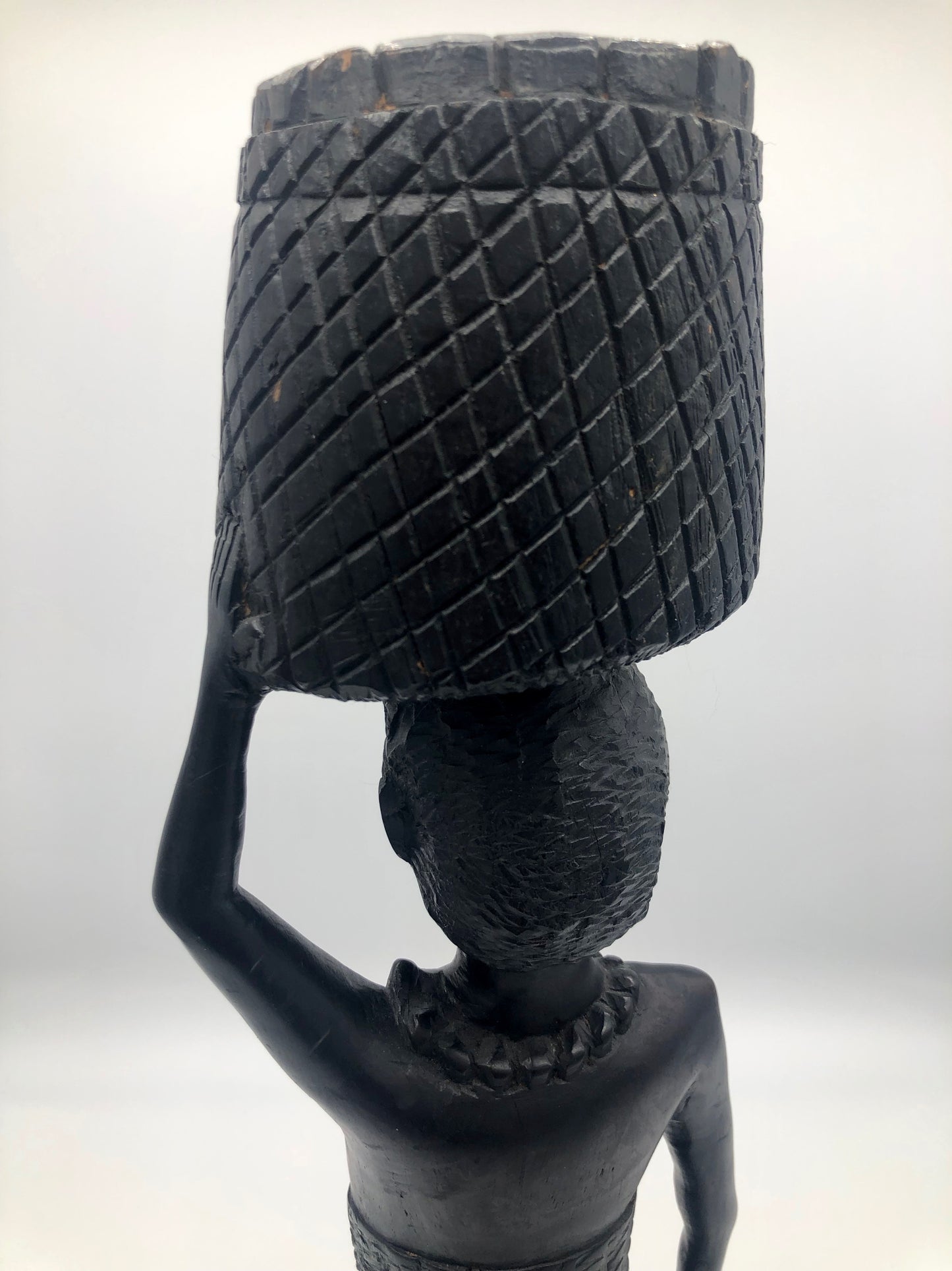 Vintage Detailed Tall Ethnic Female African Art Hand Carved Wood Statue