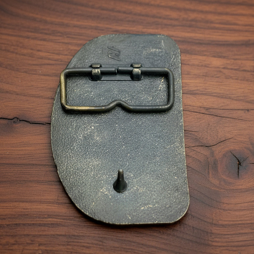 1970s Era Raleigh Lights Semi Truck Belt Buckle Brass Colored Metal Marked "RJ" On Back