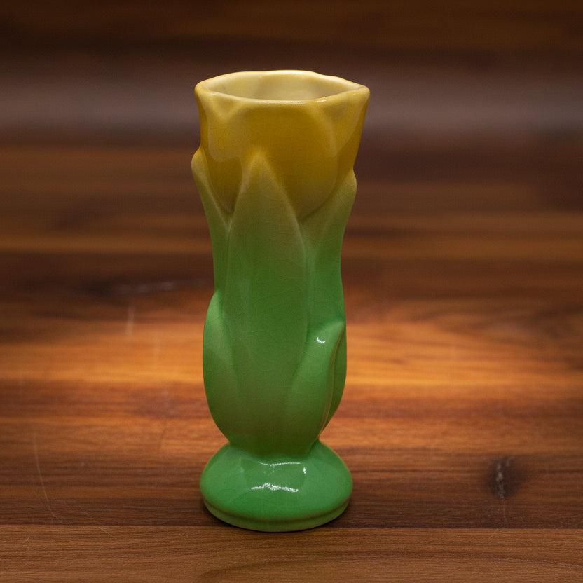 Vintage Shawnee Pottery Figural Bud Vase Yellow Tulip With Green Leaves "USA 1115" Marked on Bottom