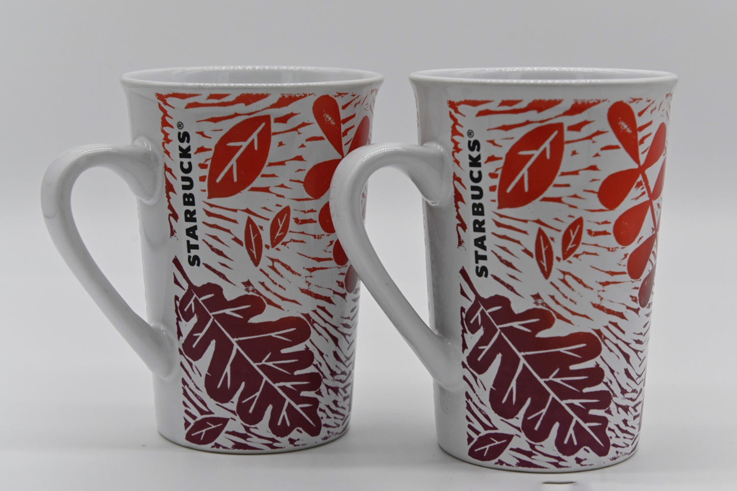 Pair Starbucks Coffee Mugs Fall Leaves Cups