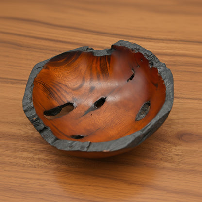 A Stunning Piece of Art  Rich Dark Cherry Burl Wood Bowl  Natural Edge Burls  Knots Bark Inclusions Holes Cracks