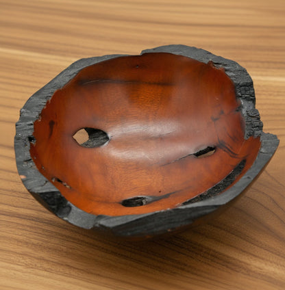 A Stunning Piece of Art  Rich Dark Cherry Burl Wood Bowl  Natural Edge Burls  Knots Bark Inclusions Holes Cracks