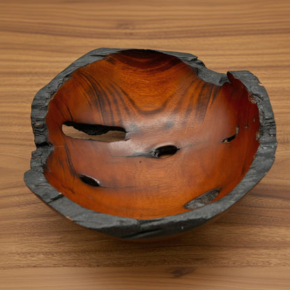 A Stunning Piece of Art  Rich Dark Cherry Burl Wood Bowl  Natural Edge Burls  Knots Bark Inclusions Holes Cracks