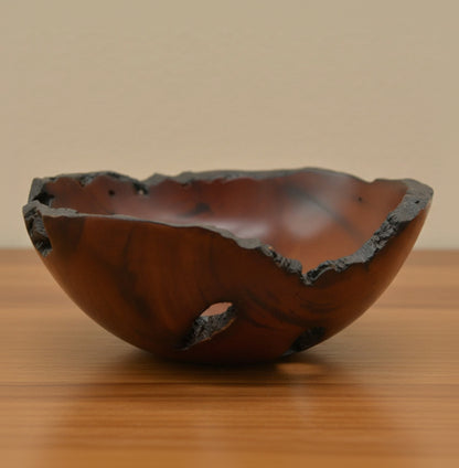 A Stunning Piece of Art  Rich Dark Cherry Burl Wood Bowl  Natural Edge Burls  Knots Bark Inclusions Holes Cracks