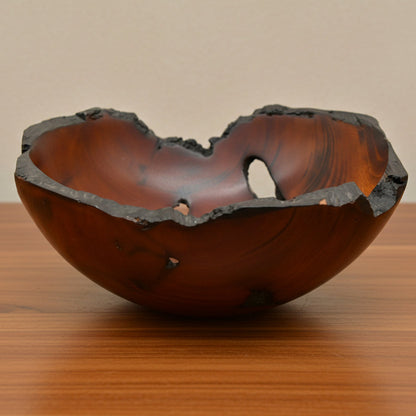 A Stunning Piece of Art  Rich Dark Cherry Burl Wood Bowl  Natural Edge Burls  Knots Bark Inclusions Holes Cracks
