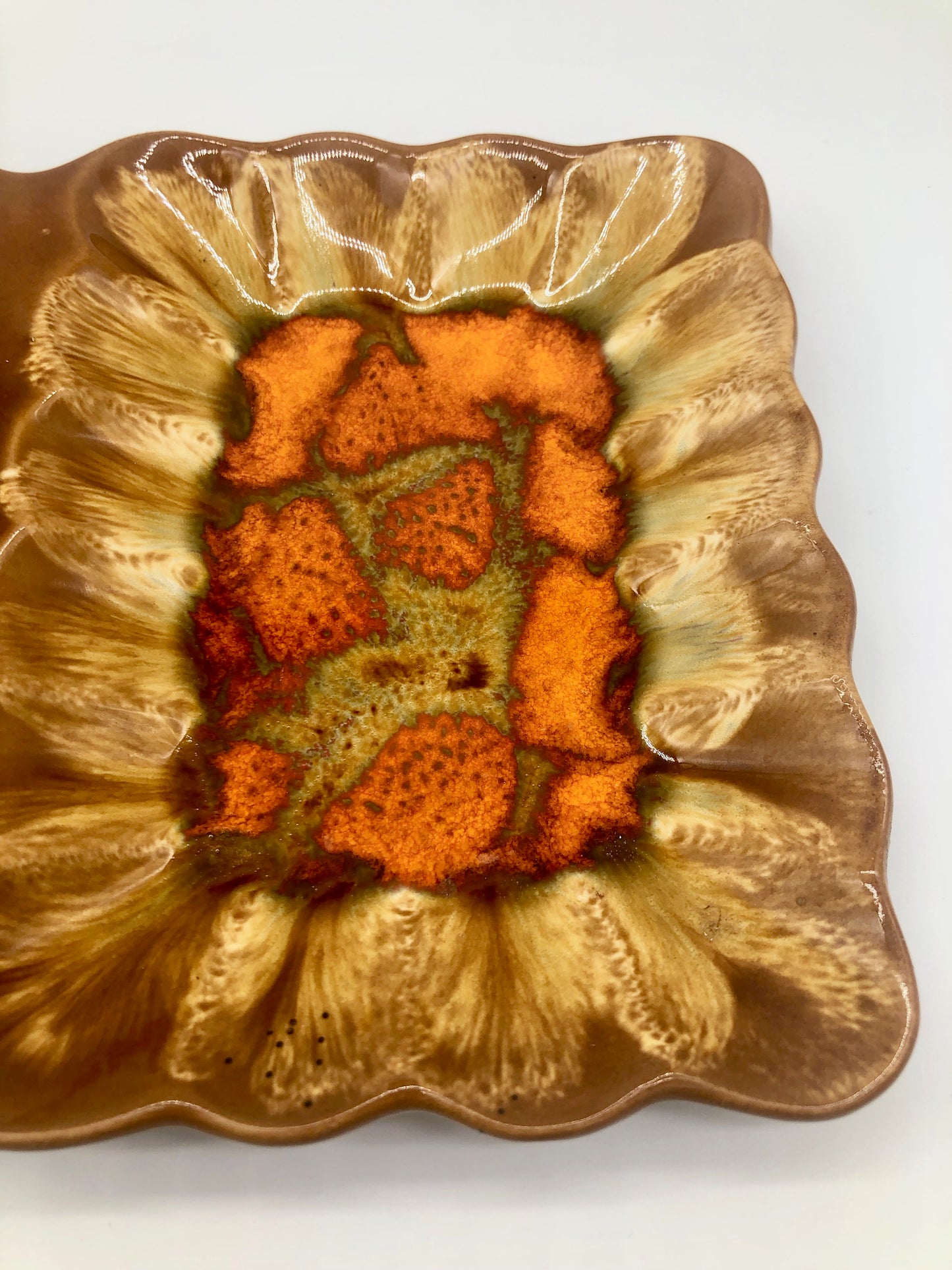 Mid Century Brown ORANGE Cream Divided DRIPWARE Candy Serving Dish