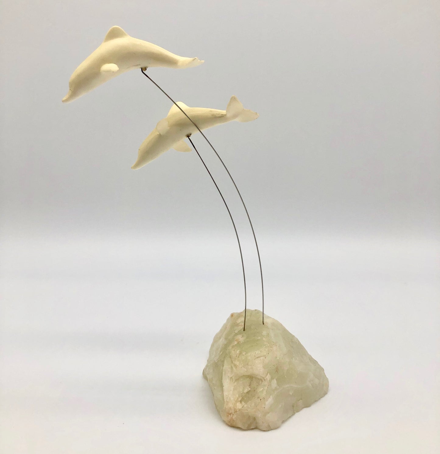 Vintage MARVIN WERNICK Kinetic Dolphin on Wire Statue 1974 Quartz Marble Base