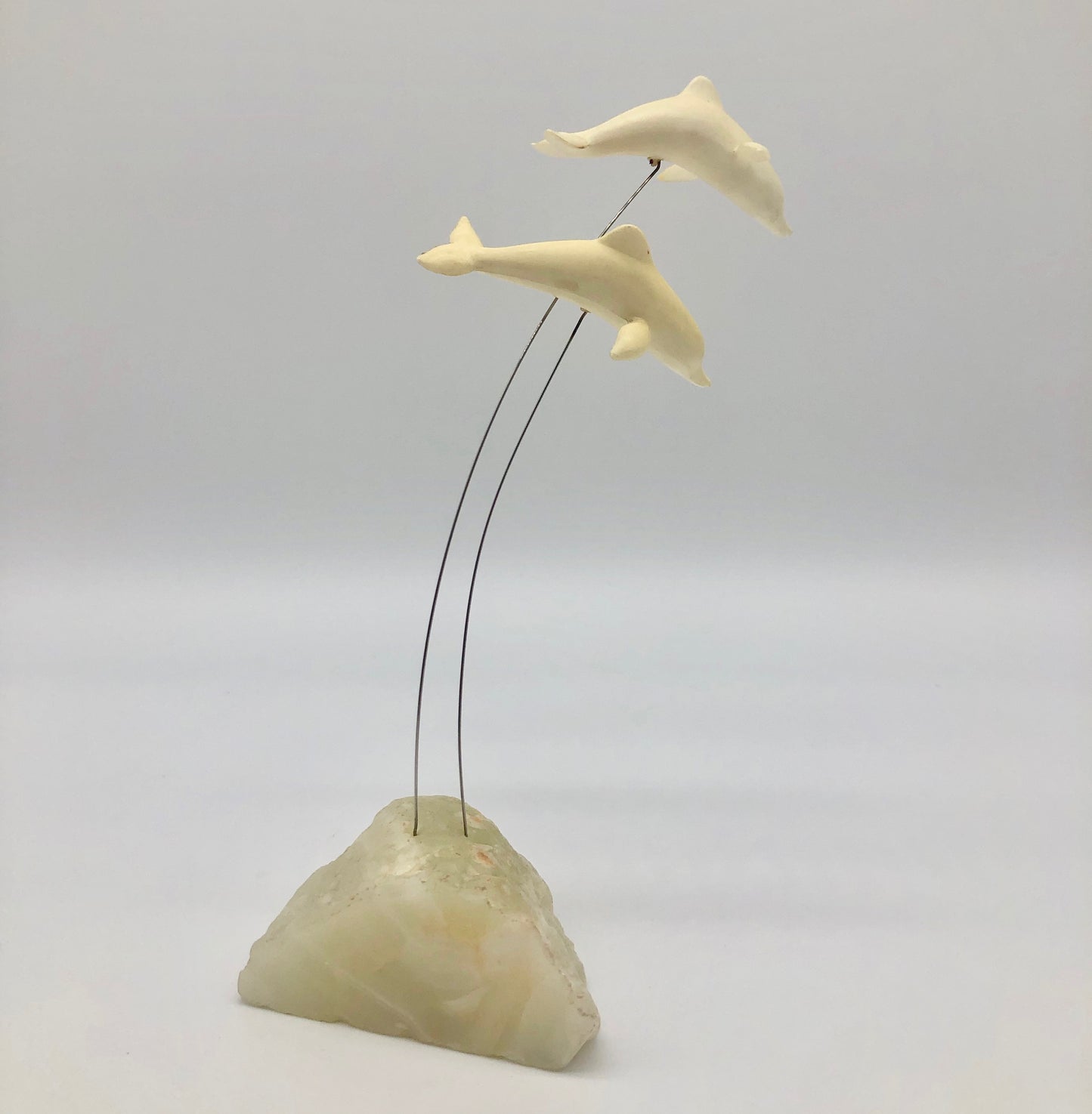 Vintage MARVIN WERNICK Kinetic Dolphin on Wire Statue 1974 Quartz Marble Base