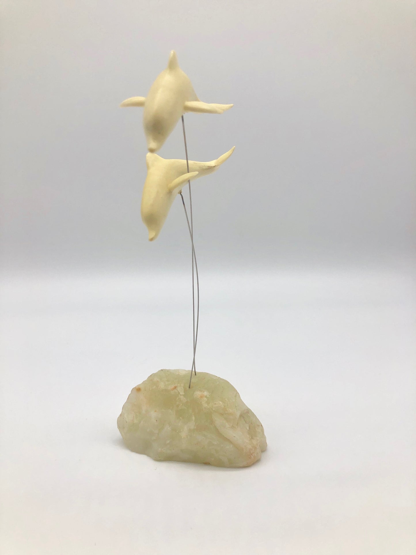 Vintage MARVIN WERNICK Kinetic Dolphin on Wire Statue 1974 Quartz Marble Base