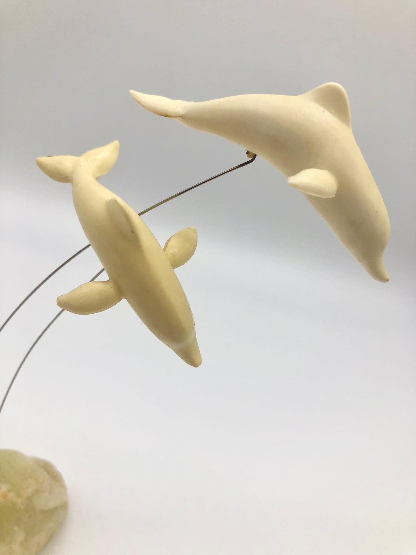 Vintage MARVIN WERNICK Kinetic Dolphin on Wire Statue 1974 Quartz Marble Base