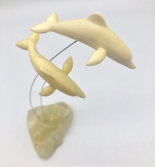 Vintage MARVIN WERNICK Kinetic Dolphin on Wire Statue 1974 Quartz Marble Base