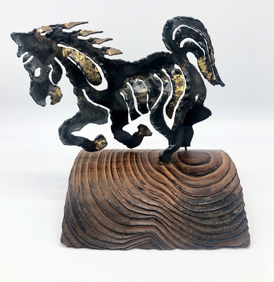 Brutalist Art Running Horse Metalwork Sculpture