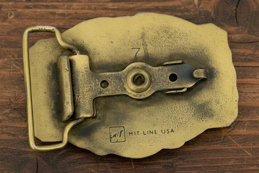 Brass Colored Metal Belt Buckle Featuring Donkey and Mule Day Goldfielt Iowa Hit Line USA 