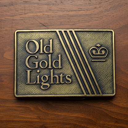 1970s Old Gold Lights Vintage Cigarettes Tobacco Advertising Promo Raleigh Lights Belt Buckle Brass Marked RJ  